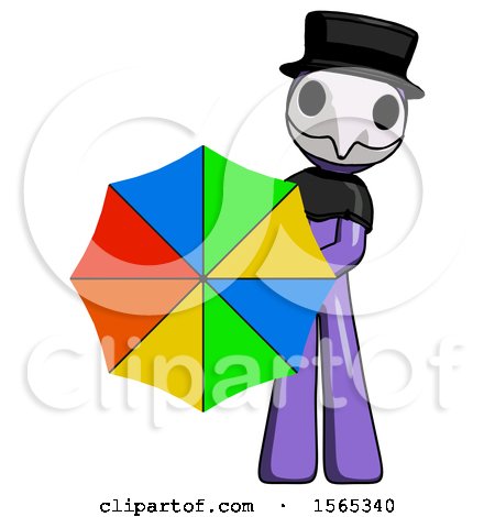Purple Plague Doctor Man Holding Rainbow Umbrella out to Viewer by Leo Blanchette