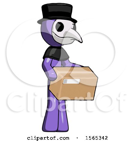 Purple Plague Doctor Man Holding Package to Send or Recieve in Mail by Leo Blanchette