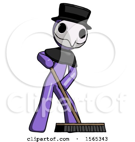 Purple Plague Doctor Man Cleaning Services Janitor Sweeping Floor with Push Broom by Leo Blanchette