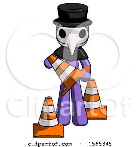 Purple Plague Doctor Man Holding a Traffic Cone by Leo Blanchette