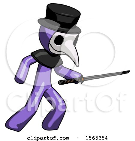 Purple Plague Doctor Man Stabbing with Ninja Sword Katana by Leo Blanchette
