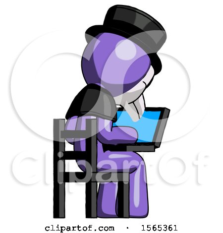 Purple Plague Doctor Man Using Laptop Computer While Sitting in Chair View from Back by Leo Blanchette