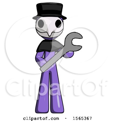 Purple Plague Doctor Man Holding Large Wrench with Both Hands by Leo Blanchette