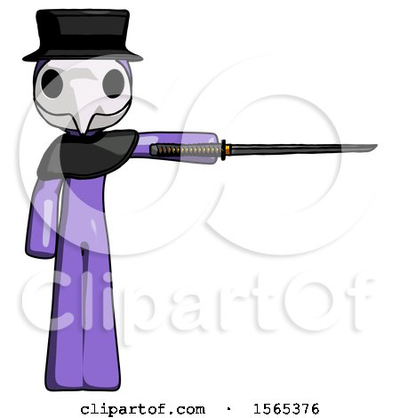 Purple Plague Doctor Man Standing with Ninja Sword Katana Pointing Right by Leo Blanchette
