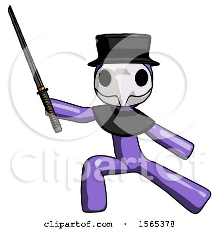 Purple Plague Doctor Man with Ninja Sword Katana in Defense Pose by Leo Blanchette