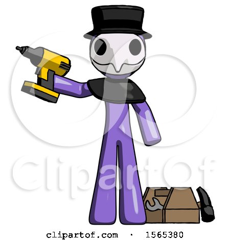 Purple Plague Doctor Man Holding Drill Ready to Work, Toolchest and Tools to Right by Leo Blanchette
