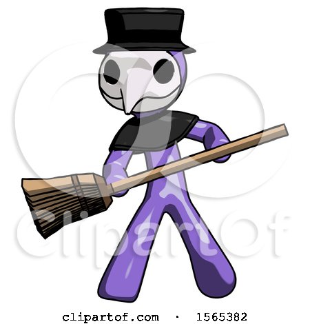 Purple Plague Doctor Man Broom Fighter Defense Pose by Leo Blanchette