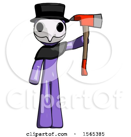 Purple Plague Doctor Man Holding up Red Firefighter's Ax by Leo Blanchette