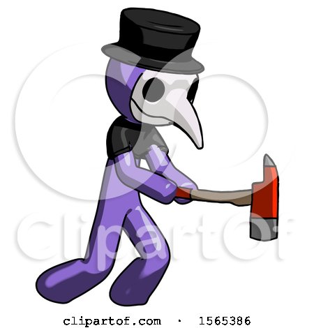 Purple Plague Doctor Man with Ax Hitting, Striking, or Chopping by Leo Blanchette