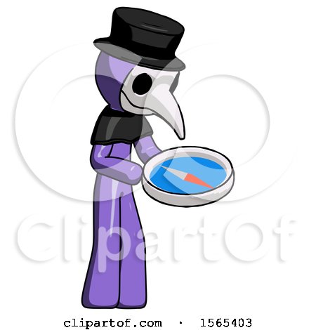 Purple Plague Doctor Man Looking at Large Compass Facing Right by Leo Blanchette
