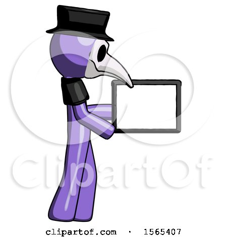 Purple Plague Doctor Man Show Tablet Device Computer to Viewer, Blank Area by Leo Blanchette