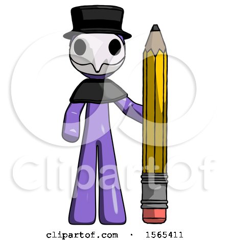 Purple Plague Doctor Man with Large Pencil Standing Ready to Write by Leo Blanchette