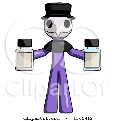 Purple Plague Doctor Man Holding Two Medicine Bottles by Leo Blanchette