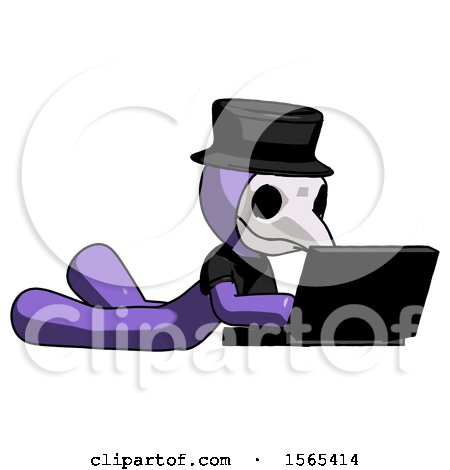 Purple Plague Doctor Man Using Laptop Computer While Lying on Floor Side Angled View by Leo Blanchette