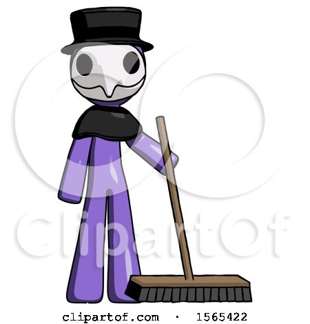 Purple Plague Doctor Man Standing with Industrial Broom by Leo Blanchette
