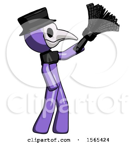 Purple Plague Doctor Man Dusting with Feather Duster Upwards by Leo Blanchette