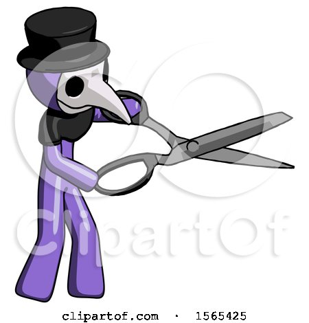Purple Plague Doctor Man Holding Giant Scissors Cutting out Something by Leo Blanchette