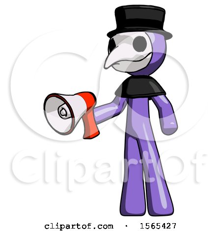 Purple Plague Doctor Man Holding Megaphone Bullhorn Facing Right by Leo Blanchette