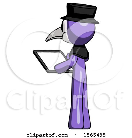 Purple Plague Doctor Man Looking at Tablet Device Computer with Back to Viewer by Leo Blanchette