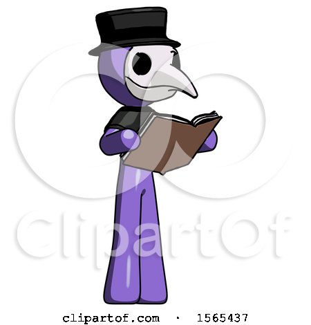 Purple Plague Doctor Man Reading Book While Standing up Facing Away by Leo Blanchette