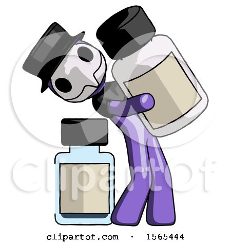 Purple Plague Doctor Man Holding Large White Medicine Bottle with Bottle in Background by Leo Blanchette