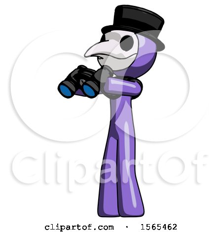 Purple Plague Doctor Man Holding Binoculars Ready to Look Left by Leo Blanchette