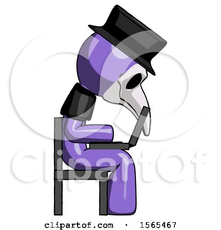 Purple Plague Doctor Man Using Laptop Computer While Sitting in Chair View from Side by Leo Blanchette