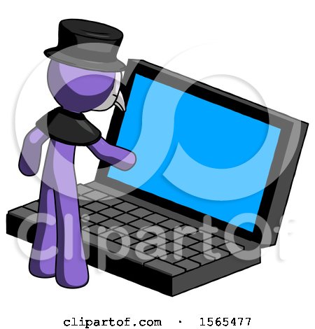 Purple Plague Doctor Man Using Large Laptop Computer by Leo Blanchette