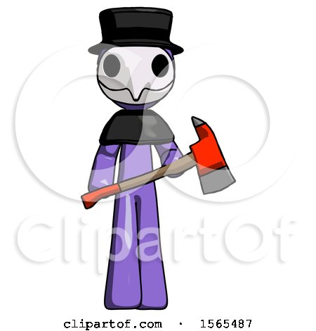 Purple Plague Doctor Man Holding Red Fire Fighter's Ax by Leo Blanchette