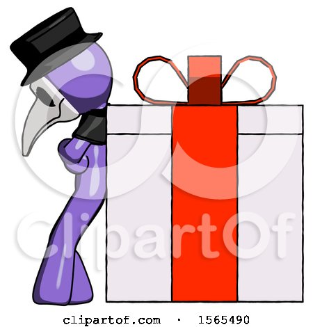 Purple Plague Doctor Man Gift Concept - Leaning Against Large Present by Leo Blanchette