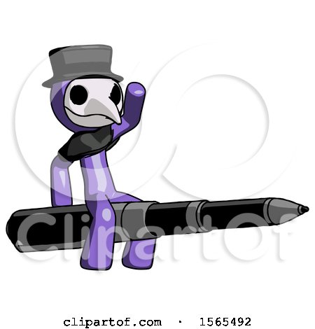 Purple Plague Doctor Man Riding a Pen like a Giant Rocket by Leo Blanchette
