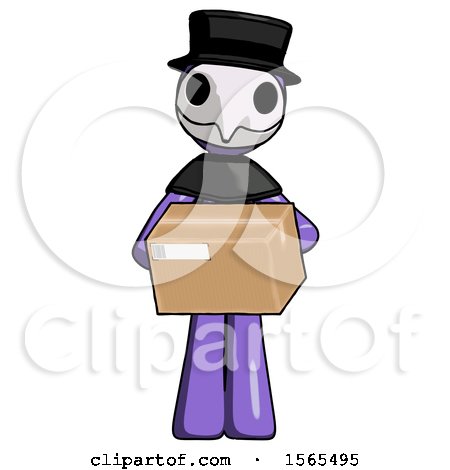 Purple Plague Doctor Man Holding Box Sent or Arriving in Mail by Leo Blanchette
