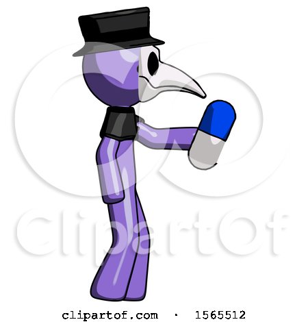 Purple Plague Doctor Man Holding Blue Pill Walking to Right by Leo Blanchette