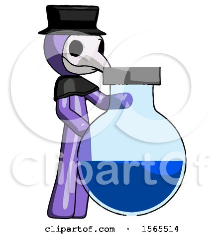 Purple Plague Doctor Man Standing Beside Large Round Flask or Beaker by Leo Blanchette