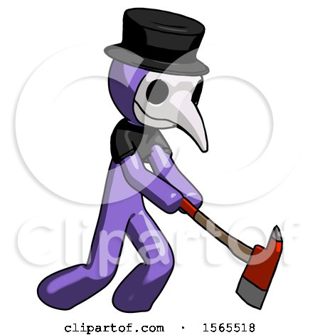 Purple Plague Doctor Man Striking with a Red Firefighter's Ax by Leo Blanchette