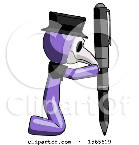 Purple Plague Doctor Man Posing with Giant Pen in Powerful yet Awkward Manner. by Leo Blanchette