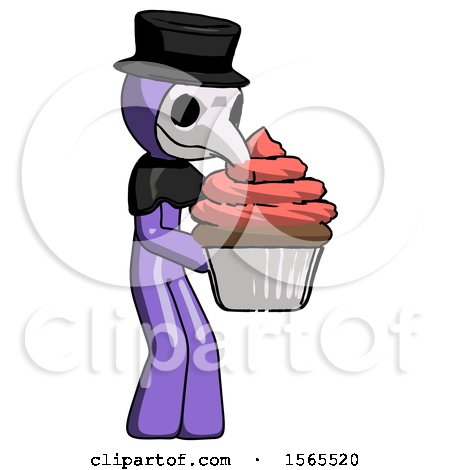 Purple Plague Doctor Man Holding Large Cupcake Ready to Eat or Serve by Leo Blanchette