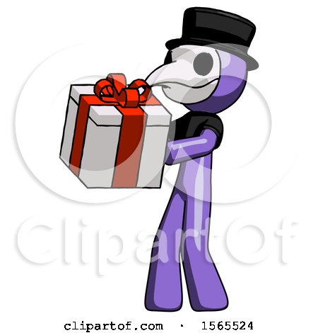 Purple Plague Doctor Man Presenting a Present with Large Red Bow on It by Leo Blanchette