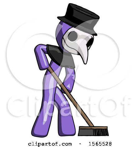 Purple Plague Doctor Man Cleaning Services Janitor Sweeping Side View by Leo Blanchette