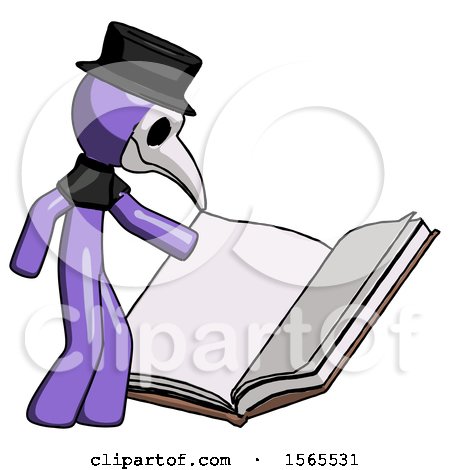 Purple Plague Doctor Man Reading Big Book While Standing Beside It by Leo Blanchette