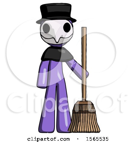 Purple Plague Doctor Man Standing with Broom Cleaning Services by Leo Blanchette