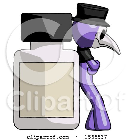 Purple Plague Doctor Man Leaning Against Large Medicine Bottle by Leo Blanchette