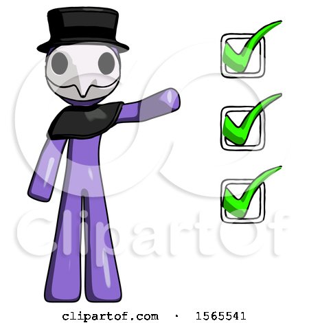 Purple Plague Doctor Man Standing by List of Checkmarks by Leo Blanchette
