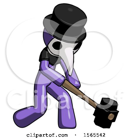 Purple Plague Doctor Man Hitting with Sledgehammer, or Smashing Something at Angle by Leo Blanchette