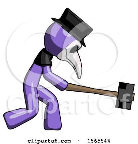 Purple Plague Doctor Man Hitting with Sledgehammer, or Smashing Something by Leo Blanchette
