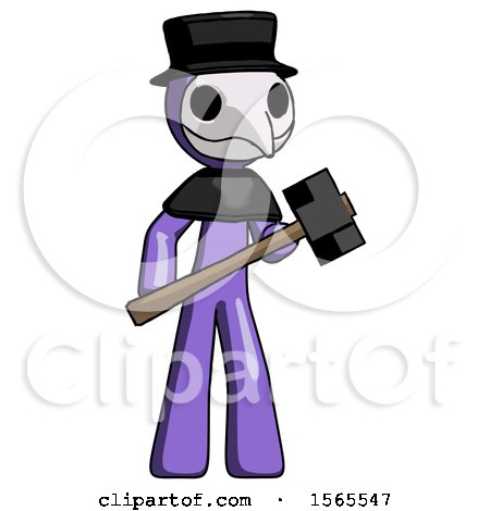 Purple Plague Doctor Man with Sledgehammer Standing Ready to Work or Defend by Leo Blanchette