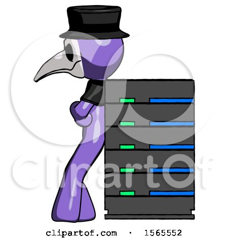 Purple Plague Doctor Man Resting Against Server Rack by Leo Blanchette