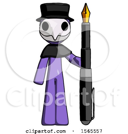 Purple Plague Doctor Man Holding Giant Calligraphy Pen by Leo Blanchette