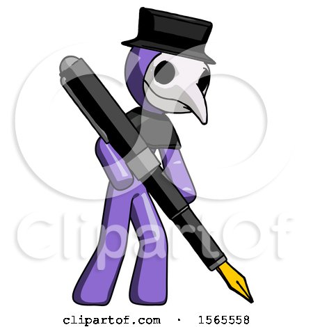 Purple Plague Doctor Man Drawing or Writing with Large Calligraphy Pen by Leo Blanchette