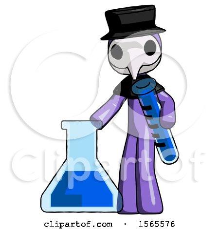 Purple Plague Doctor Man Holding Test Tube Beside Beaker or Flask by Leo Blanchette